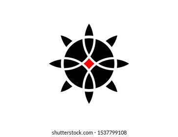 sacred flower, Celtic like style linear star with circle symbol. Linear knot logo, Wiccan tattoo for protection, mystical geometry. Wicca Ancient occult divination icon. Vector isolated on white