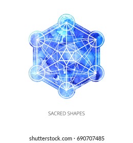 Sacred forms on  background of blue watercolor. Backdrop under clipping mask .  Vector