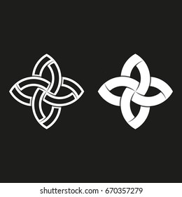 Sacred geometric logo, black and white overlapping paper stripes, hipster graphic design element template. Weaving symmetry geometric shape meditation symbol. Feminine emblem