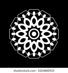 Sacred geometric mandala modification with floral ancient mystical decorative isolated in black background. 