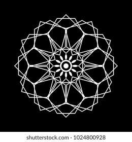 Sacred geometric mandala modification with floral ancient mystical decorative isolated in black background. 
