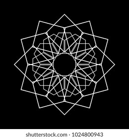 Sacred geometric mandala modification with floral ancient mystical decorative isolated in black background. 