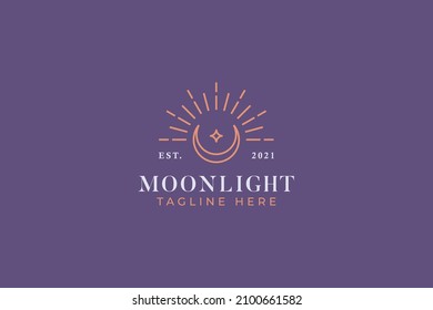 Sacred Geometric Moon Light Symbol Logo. Abstract Illustration Feminine Astronomy Sign Symbol.