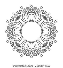 Sacred Geometric Swirl Mandala for Coloring Book Page