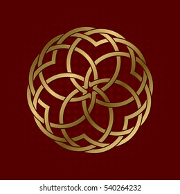 Sacred geometric symbol of circular plexus. Golden mandala logo.