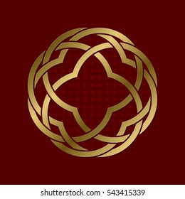 Sacred geometric symbol of circular plexus. Golden mandala logo frame.