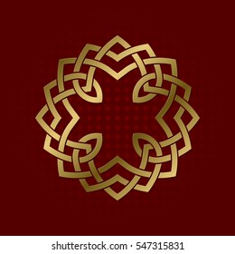 Sacred geometric symbol of circular plexus. Golden mandala logo frame.