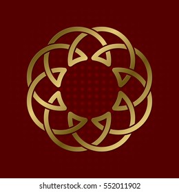 Sacred geometric symbol of circular plexus. Golden mandala logo frame.