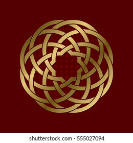 Sacred geometric symbol of circular plexus. Golden mandala logo.