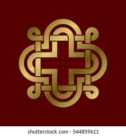 Sacred geometric symbol of cruciform plexus. Golden mandala logo.