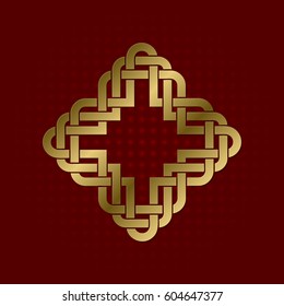 Sacred geometric symbol of cruciform plexus. Golden mandala logo.