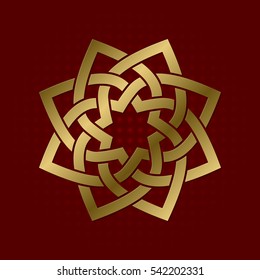 Sacred geometric symbol of eight flower petals plexus. Golden mandala logo.