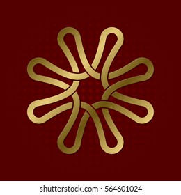 Sacred geometric symbol of eight flower petals plexus. Golden mandala logo.