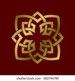 Sacred geometric symbol of eight petals plexus. Golden mandala logo.
