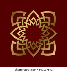 Sacred geometric symbol of eight pointed plexus. Golden mandala logo frame.