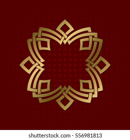 Sacred geometric symbol of eight pointed plexus. Golden mandala logo frame.