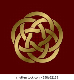 Sacred geometric symbol of five petals plexus. Golden mandala logo.