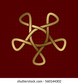 Sacred geometric symbol of five petals plexus. Golden mandala logo.