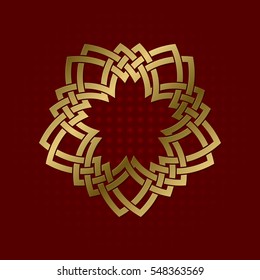 Sacred geometric symbol of five pointed plexus. Golden mandala logo.
