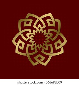 Sacred geometric symbol of five pointed plexus. Golden mandala logo.