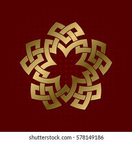 Sacred geometric symbol of five pointed plexus. Golden mandala logo.