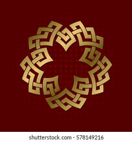 Sacred geometric symbol of five pointed plexus. Golden mandala logo.