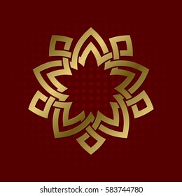 Sacred Geometric Symbol Of Five Pointed Plexus. Golden Mandala Logo.