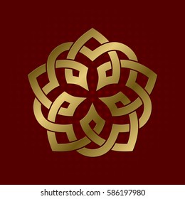 Sacred geometric symbol of five pointed plexus. Golden mandala logo.