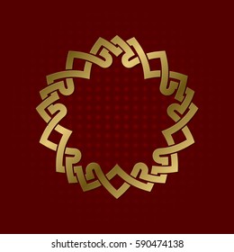 Sacred geometric symbol of five pointed plexus. Golden mandala logo frame.