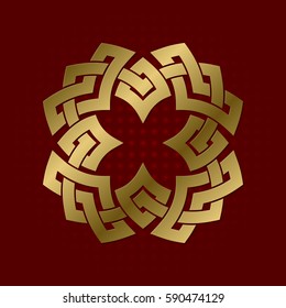 Sacred geometric symbol of four petals plexus. Golden mandala logo.