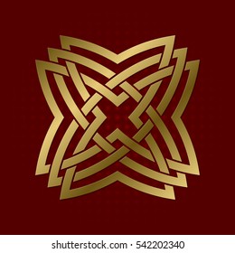 Sacred geometric symbol of four pointed star plexus. Golden mandala logo.