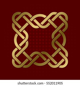 Sacred geometric symbol of four pointed plexus. Golden mandala logo frame.