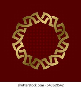 Sacred geometric symbol of round plexus. Golden mandala logo frame.