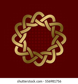 Sacred geometric symbol of round plexus. Golden mandala logo frame.