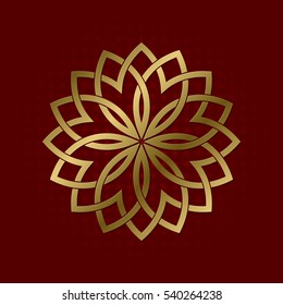 Sacred geometric symbol of sixteen flower petals plexus. Golden mandala logo.