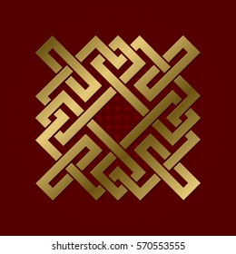 Sacred geometric symbol of square plexus. Golden mandala logo.