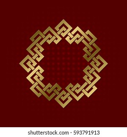 Sacred geometric symbol of square plexus. Golden mandala logo frame.