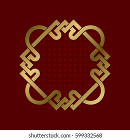 Sacred geometric symbol of square plexus. Golden mandala logo frame.