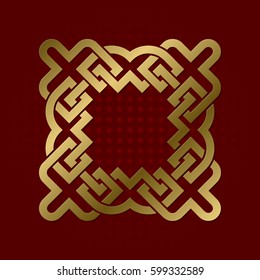 Sacred geometric symbol of square plexus. Golden mandala logo frame.