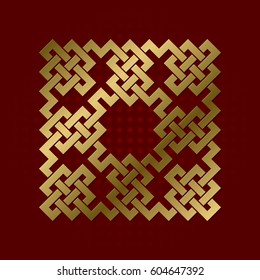 Sacred geometric symbol of square plexus. Golden mandala logo frame.
