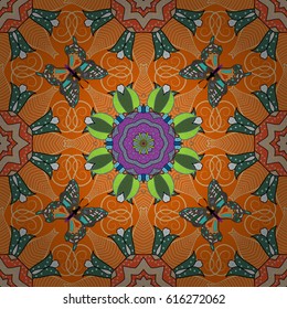 Sacred geometric vector symbol with many petals flower. Colored mandala logo on a colorful background.
