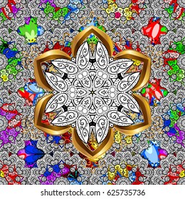 Sacred geometric vector symbol with many petals flower. Colored mandala logo on background.