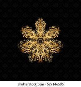 Sacred geometric vector symbol with many petals flower. Golden mandala logo on black background.