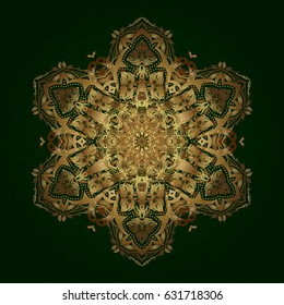 Sacred geometric vector symbol with many petals flower. Golden mandala logo on green background.