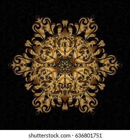 Sacred geometric vector symbol with many petals flower. Golden mandala logo on black background.