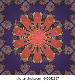 Sacred geometric vector symbol with many petals flower. Colored mandala logo on blue background.