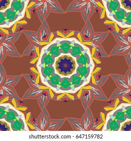 Sacred geometric vector symbol with many petals flower. Colored mandala logo on a colorful background.