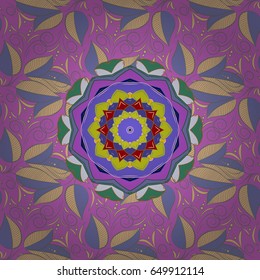 Sacred geometric vector symbol with many petals flower. Colored mandala logo on a colorful background.