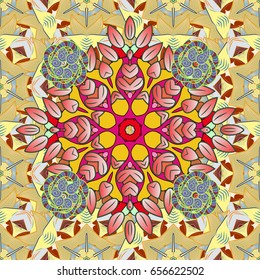 Sacred geometric vector symbol with many petals flower. Colored mandala logo on a background.