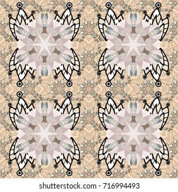 Sacred geometric vector symbol with many petals flower. Colored mandala logo on beige, neutral and black colors.